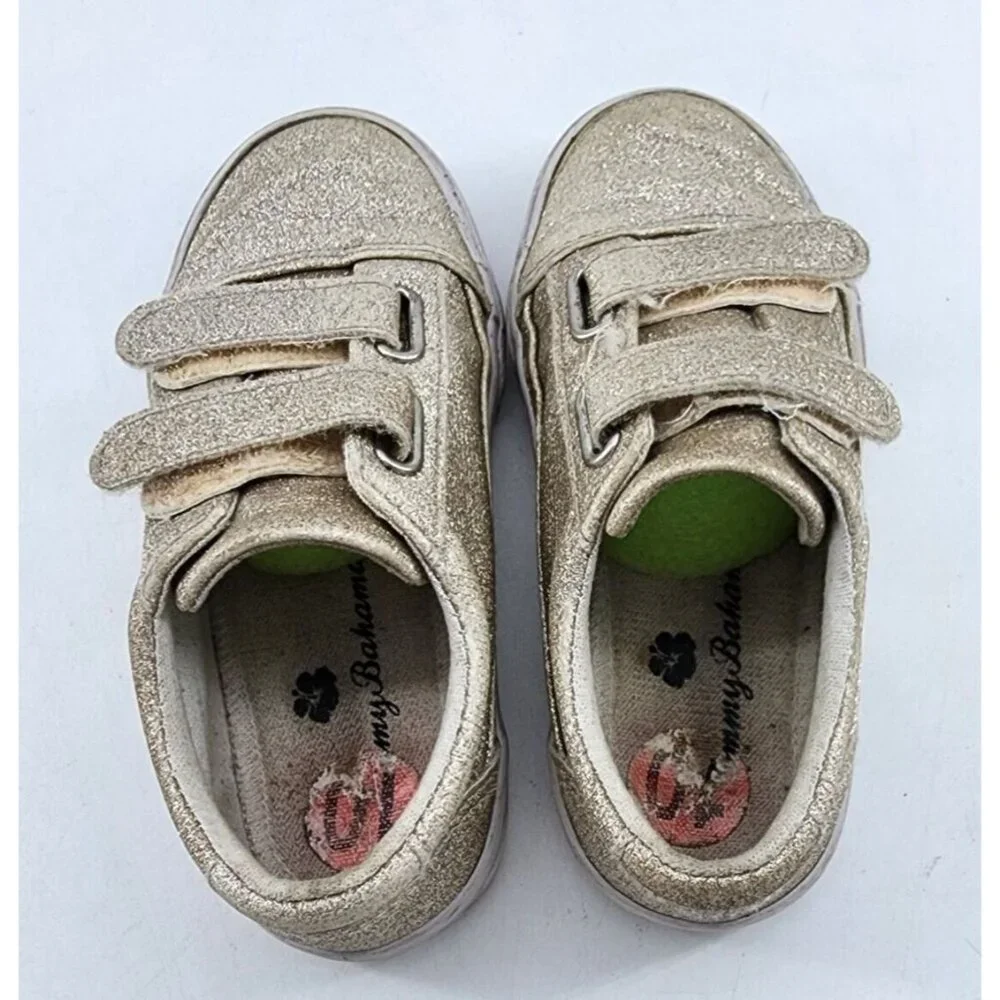 Tommy Bahama Girls Sneaker Shoes Hook & Loop‎ Straps Gold Glitter Youth Size 10